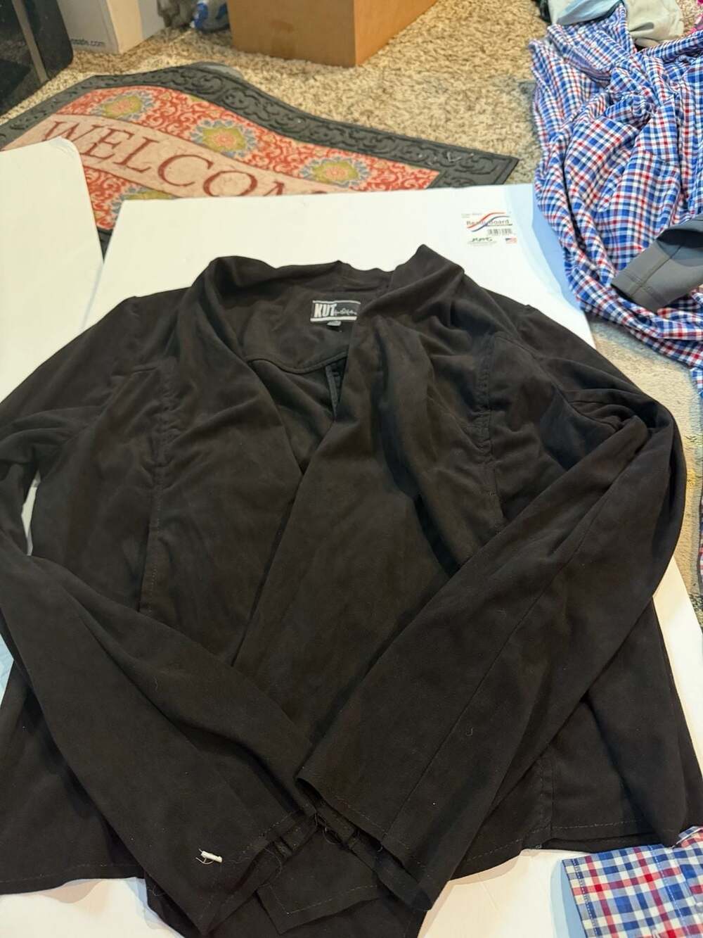 KUT from the Kloth Black Faux Suede Drape Front Open Jacket